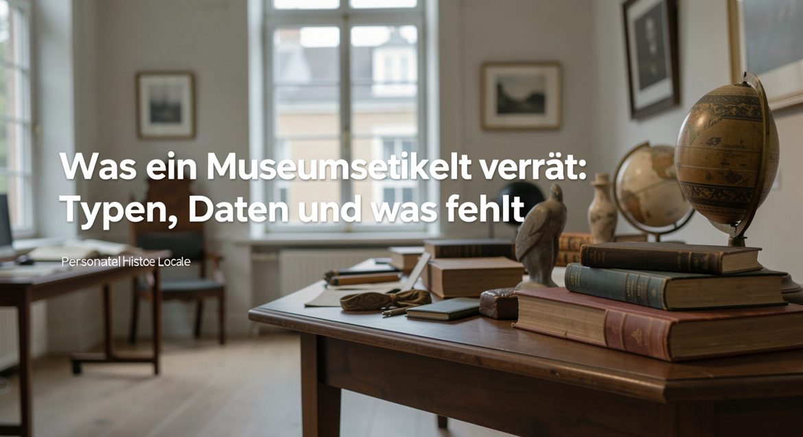 Kleines Museumskärtchen neben einer historischen Klinge in einer Vitrine